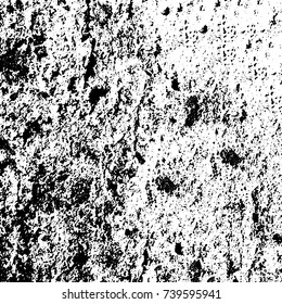 Grunge black white. Monochrome vector texture. The pattern of ink stains, cracks, fading. Overlay aged grainy messy template. Renovate wall scratched backdrop