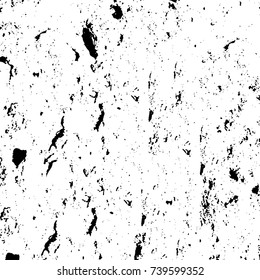 Grunge black white. Monochrome vector texture. The pattern of ink stains, cracks, fading. Overlay aged grainy messy template. Renovate wall scratched backdrop