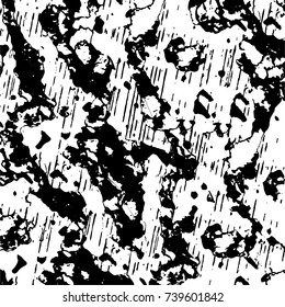 Grunge black white. Monochrome vector texture. The pattern of ink stains, cracks, fading. Overlay aged grainy messy template. Renovate wall scratched backdrop