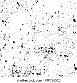 Grunge black white. Monochrome vector texture. The pattern of ink stains, cracks, fading. Overlay aged grainy messy template. Renovate wall scratched backdrop