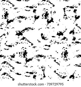 Grunge black white. Monochrome vector texture. The pattern of ink stains, cracks, fading. Overlay aged grainy messy template. Renovate wall scratched backdrop