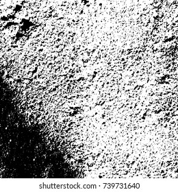 Grunge black white. Monochrome vector texture. The pattern of ink stains, cracks, fading. Overlay aged grainy messy template. Renovate wall scratched backdrop