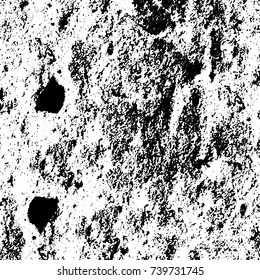Grunge black white. Monochrome vector texture. The pattern of ink stains, cracks, fading. Overlay aged grainy messy template. Renovate wall scratched backdrop