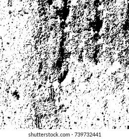 Grunge black white. Monochrome vector texture. The pattern of ink stains, cracks, fading. Overlay aged grainy messy template. Renovate wall scratched backdrop