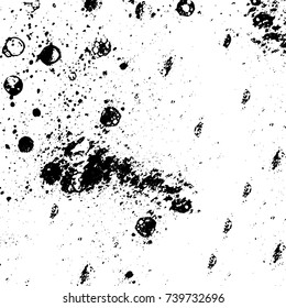 Grunge black white. Monochrome vector texture. The pattern of ink stains, cracks, fading. Overlay aged grainy messy template. Renovate wall scratched backdrop