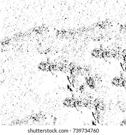 Grunge black white. Monochrome vector texture. The pattern of ink stains, cracks, fading. Overlay aged grainy messy template. Renovate wall scratched backdrop