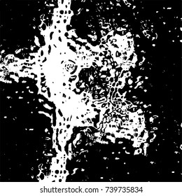 Grunge black white. Monochrome vector texture. The pattern of ink stains, cracks, fading. Overlay aged grainy messy template. Renovate wall scratched backdrop