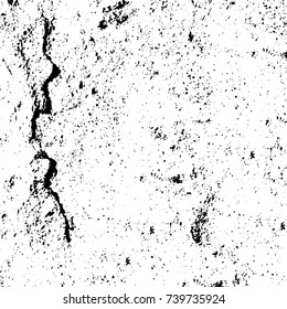 Grunge black white. Monochrome vector texture. The pattern of ink stains, cracks, fading. Overlay aged grainy messy template. Renovate wall scratched backdrop