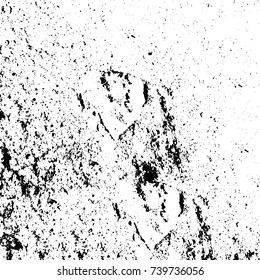 Grunge black white. Monochrome vector texture. The pattern of ink stains, cracks, fading. Overlay aged grainy messy template. Renovate wall scratched backdrop