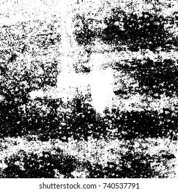 Grunge black white. Monochrome vector texture. The pattern of ink stains, cracks, fading. Overlay aged grainy messy template. Renovate wall scratched backdrop