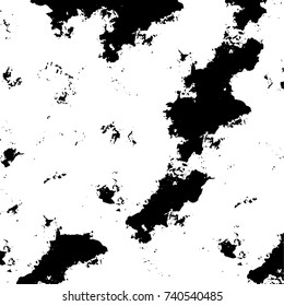 Grunge black white. Monochrome vector texture. The pattern of ink stains, cracks, fading. Overlay aged grainy messy template. Renovate wall scratched backdrop