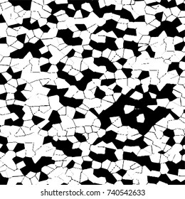 Grunge black white. Monochrome vector texture. The pattern of ink stains, cracks, fading. Overlay aged grainy messy template. Renovate wall scratched backdrop