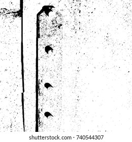 Grunge black white. Monochrome vector texture. The pattern of ink stains, cracks, fading. Overlay aged grainy messy template. Renovate wall scratched backdrop