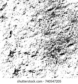 Grunge black white. Monochrome vector texture. The pattern of ink stains, cracks, fading. Overlay aged grainy messy template. Renovate wall scratched backdrop