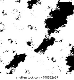 Grunge black white. Monochrome vector texture. The pattern of ink stains, cracks, fading. Overlay aged grainy messy template. Renovate wall scratched backdrop