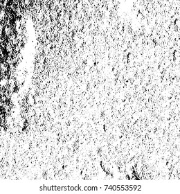 Grunge black white. Monochrome vector texture. The pattern of ink stains, cracks, fading. Overlay aged grainy messy template. Renovate wall scratched backdrop