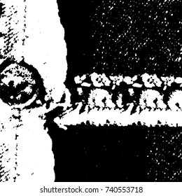 Grunge black white. Monochrome vector texture. The pattern of ink stains, cracks, fading. Overlay aged grainy messy template. Renovate wall scratched backdrop