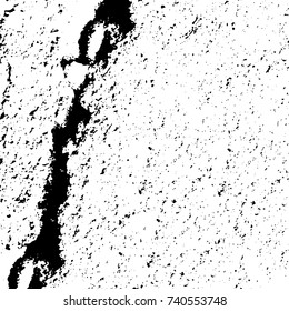 Grunge black white. Monochrome vector texture. The pattern of ink stains, cracks, fading. Overlay aged grainy messy template. Renovate wall scratched backdrop