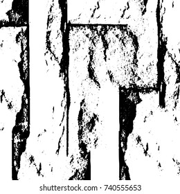 Grunge black white. Monochrome vector texture. The pattern of ink stains, cracks, fading. Overlay aged grainy messy template. Renovate wall scratched backdrop