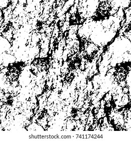 Grunge black white. Monochrome vector texture. The pattern of ink stains, cracks, fading. Overlay aged grainy messy template. Renovate wall scratched backdrop