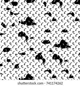 Grunge black white. Monochrome vector texture. The pattern of ink stains, cracks, fading. Overlay aged grainy messy template. Renovate wall scratched backdrop