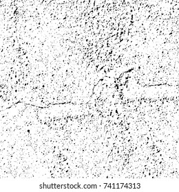 Grunge black white. Monochrome vector texture. The pattern of ink stains, cracks, fading. Overlay aged grainy messy template. Renovate wall scratched backdrop