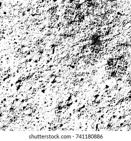 Grunge black white. Monochrome vector texture. The pattern of ink stains, cracks, fading. Overlay aged grainy messy template. Renovate wall scratched backdrop