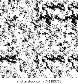 Grunge black white. Monochrome vector texture. The pattern of ink stains, cracks, fading. Overlay aged grainy messy template. Renovate wall scratched backdrop