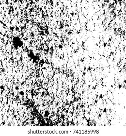 Grunge black white. Monochrome vector texture. The pattern of ink stains, cracks, fading. Overlay aged grainy messy template. Renovate wall scratched backdrop