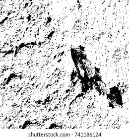 Grunge black white. Monochrome vector texture. The pattern of ink stains, cracks, fading. Overlay aged grainy messy template. Renovate wall scratched backdrop