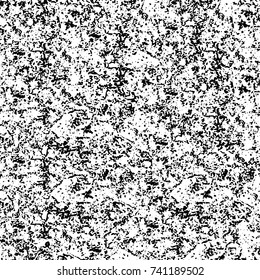 Grunge black white. Monochrome vector texture. The pattern of ink stains, cracks, fading. Overlay aged grainy messy template. Renovate wall scratched backdrop