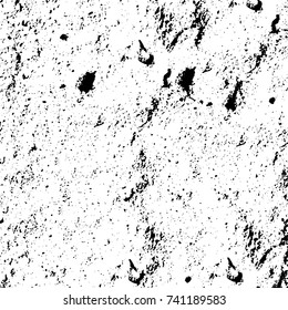 Grunge black white. Monochrome vector texture. The pattern of ink stains, cracks, fading. Overlay aged grainy messy template. Renovate wall scratched backdrop