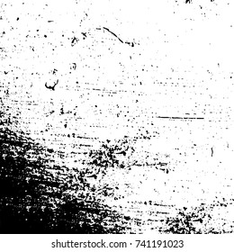 Grunge black white. Monochrome vector texture. The pattern of ink stains, cracks, fading. Overlay aged grainy messy template. Renovate wall scratched backdrop