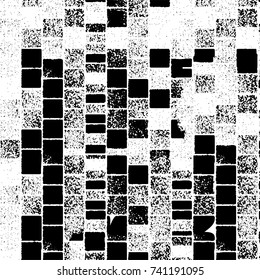 Grunge black white. Monochrome vector texture. The pattern of ink stains, cracks, fading. Overlay aged grainy messy template. Renovate wall scratched backdrop
