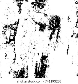 Grunge black white. Monochrome vector texture. The pattern of ink stains, cracks, fading. Overlay aged grainy messy template. Renovate wall scratched backdrop