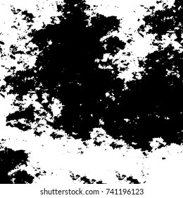 Grunge black white. Monochrome vector texture. The pattern of ink stains, cracks, fading. Overlay aged grainy messy template. Renovate wall scratched backdrop