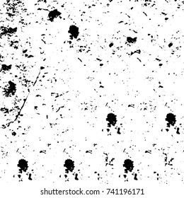 Grunge black white. Monochrome vector texture. The pattern of ink stains, cracks, fading. Overlay aged grainy messy template. Renovate wall scratched backdrop