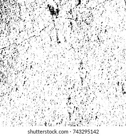 Grunge black white. Monochrome vector texture. The pattern of ink stains, cracks, fading. Overlay aged grainy messy template. Renovate wall scratched backdrop