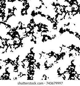 Grunge black white. Monochrome vector texture. The pattern of ink stains, cracks, fading. Overlay aged grainy messy template. Renovate wall scratched backdrop