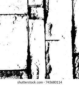 Grunge black white. Monochrome vector texture. The pattern of ink stains, cracks, fading. Overlay aged grainy messy template. Renovate wall scratched backdrop