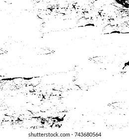 Grunge black white. Monochrome vector texture. The pattern of ink stains, cracks, fading. Overlay aged grainy messy template. Renovate wall scratched backdrop