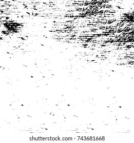 Grunge black white. Monochrome vector texture. The pattern of ink stains, cracks, fading. Overlay aged grainy messy template. Renovate wall scratched backdrop