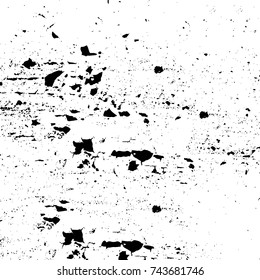 Grunge black white. Monochrome vector texture. The pattern of ink stains, cracks, fading. Overlay aged grainy messy template. Renovate wall scratched backdrop