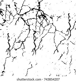 Grunge black white. Monochrome vector texture. The pattern of ink stains, cracks, fading. Overlay aged grainy messy template. Renovate wall scratched backdrop