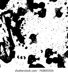 Grunge black white. Monochrome vector texture. The pattern of ink stains, cracks, fading. Overlay aged grainy messy template. Renovate wall scratched backdrop
