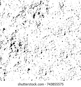 Grunge black white. Monochrome vector texture. The pattern of ink stains, cracks, fading. Overlay aged grainy messy template. Renovate wall scratched backdrop