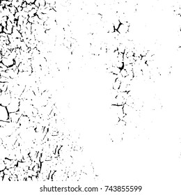 Grunge black white. Monochrome vector texture. The pattern of ink stains, cracks, fading. Overlay aged grainy messy template. Renovate wall scratched backdrop