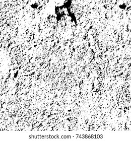 Grunge black white. Monochrome vector texture. The pattern of ink stains, cracks, fading. Overlay aged grainy messy template. Renovate wall scratched backdrop