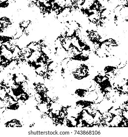 Grunge black white. Monochrome vector texture. The pattern of ink stains, cracks, fading. Overlay aged grainy messy template. Renovate wall scratched backdrop