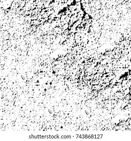 Grunge black white. Monochrome vector texture. The pattern of ink stains, cracks, fading. Overlay aged grainy messy template. Renovate wall scratched backdrop